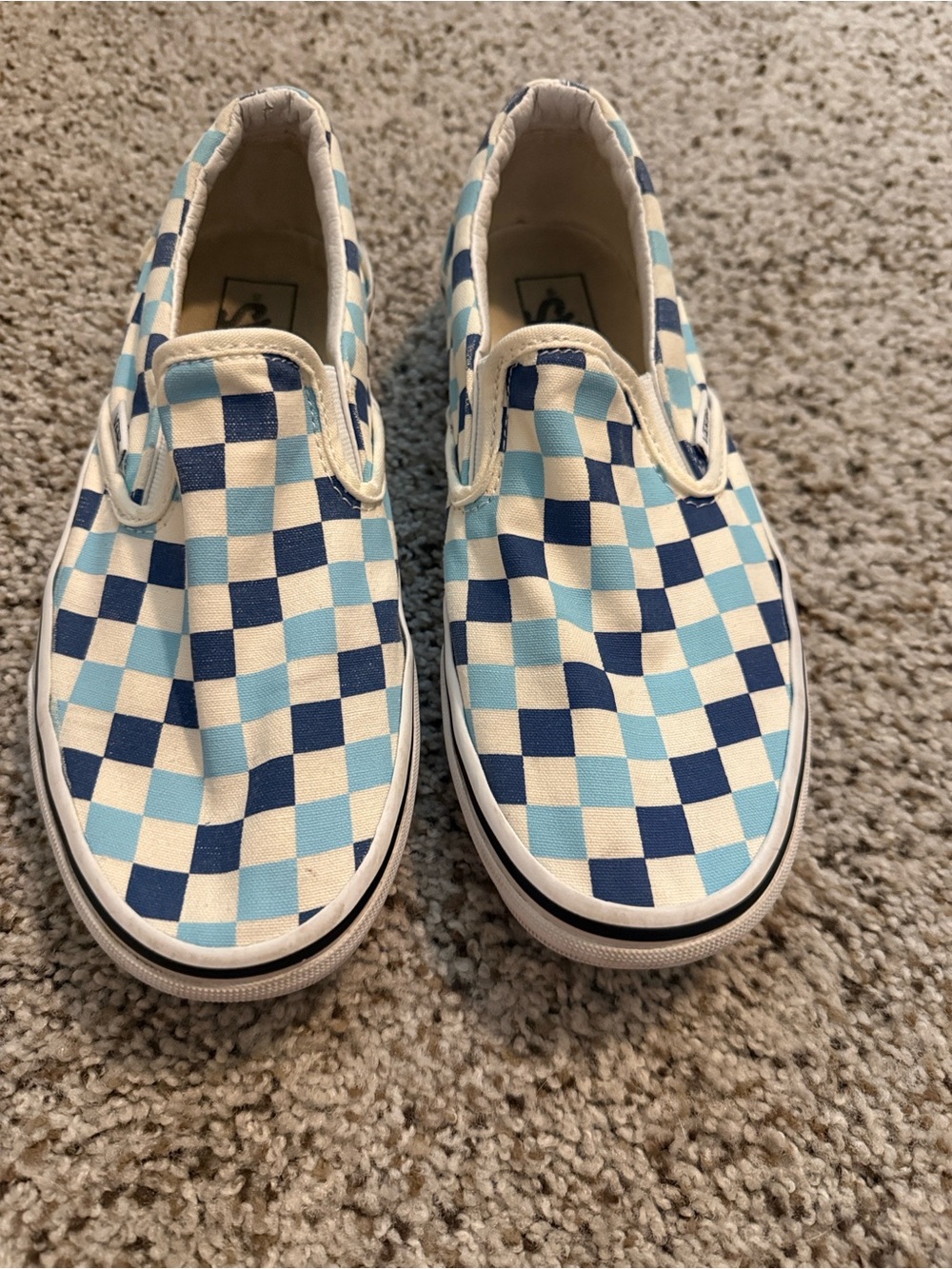 Women’s Slip-On Checkered Canvas Shoes - Blue/Light Blue-size 8